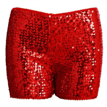 Sequins Shorts for Women Trendy High Waist Shorts-Red XL