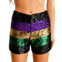Women's Summer Sequins Shorts High Waist Hot Pants-black p XL