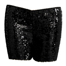 Women Sequins High Elastic Waist Straight Leg Shorts-Black M