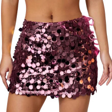 Bodycon Mini Skirt Sparkling Sequined Detail Polyester-pink L