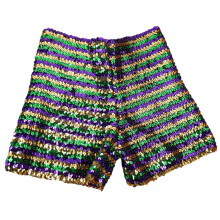 Women Summer Sequins Shorts Solid Straight Leg-Single row p L