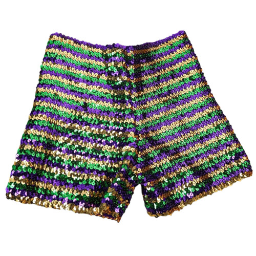 Women Summer Sequins Shorts Solid Straight Leg-Single row p L