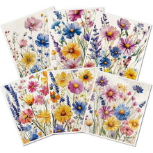 Lot de 6 torchons vintage Ă motifs de fleurs sauvages, 19,5 x 17,2 cm