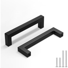 Poignées de meuble carrées en acier inoxydable noir, 5-1/16 po CC