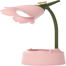 Lampe de bureau LED rose pour enfants, ornée de fleurs et d'oiseaux, rechargeable par USB, tactile