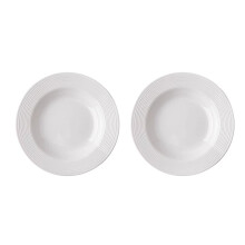 Pasta Plates with Rim Set of 2 White Shallow Soup Bowls