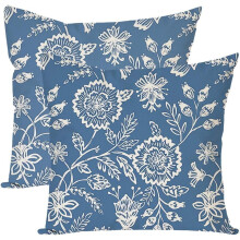 Blaue Kissenbezüge mit jakobinischem Blumenmuster, 45 x 45 cm, 2er-Set