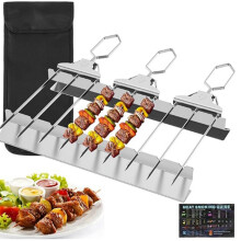 Brochettes à griller 3 en 1 en acier inoxydable avec poignée