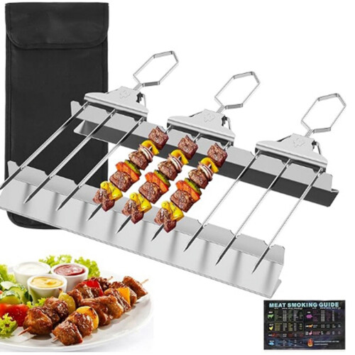 3-Wege-Grillspieße aus Edelstahl mit Griff