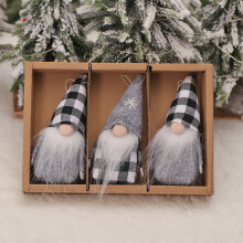 3-Pack Knitted Gnome Ornaments, Red Grey White