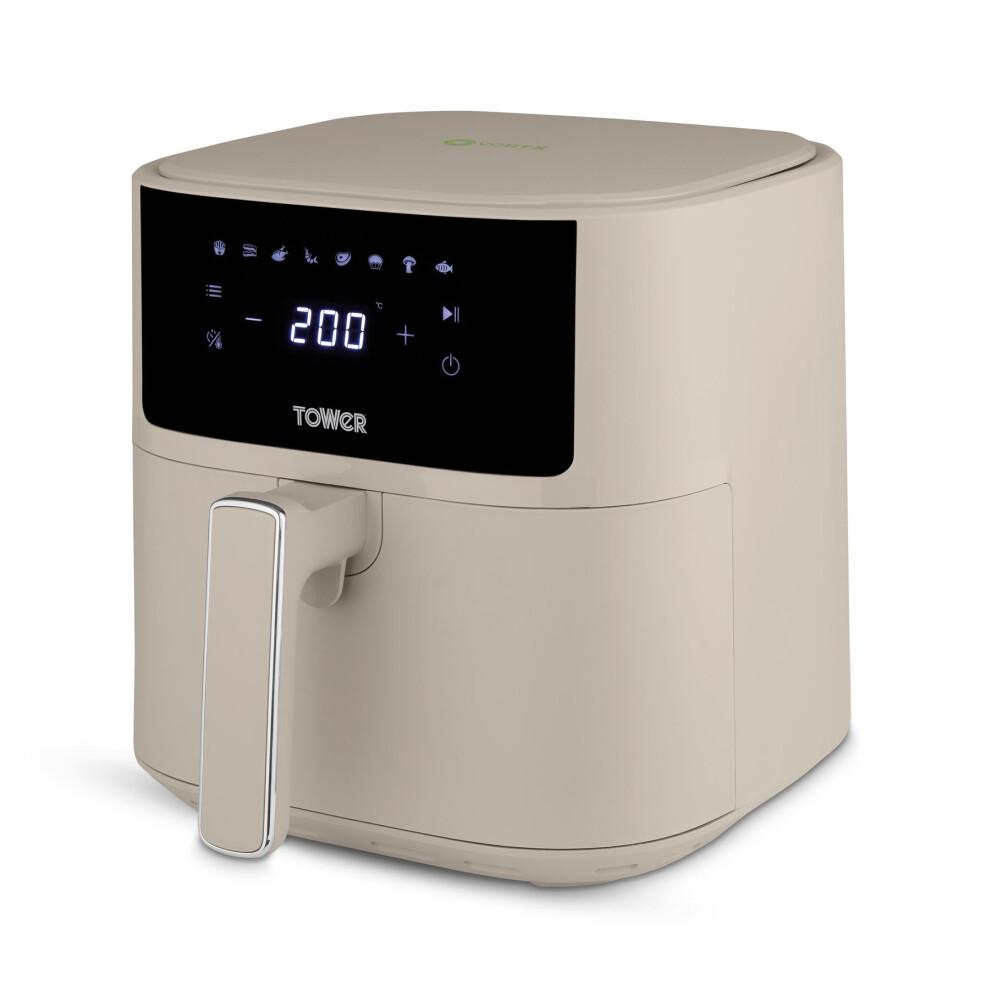 Tower Vortx Air Fryer With Digital Control Panel, 8 Pre-Set Cooking Functions, 1700W, 6L, Latte, T17169msh