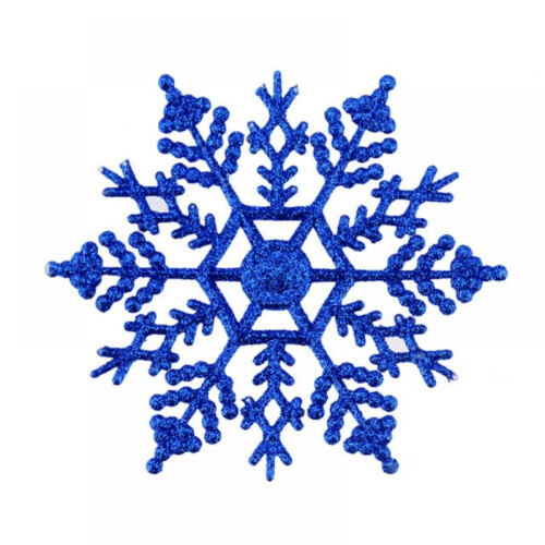 Glitter Snowflake Ornaments Sapphire Blue 6PCS 3.9 inch