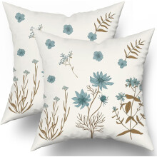 Housses de coussin botaniques marron et bleu, 50 x 50 cm, lot de 2