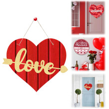 Houten deurbordje met hartjeskrans voor Valentijnsdag, wanddecoratieset