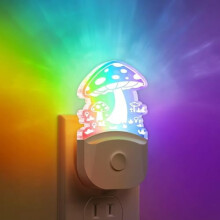 Set van 2 amberkleurige paddenstoelvormige nachtlampjes, dimbaar en met automatische lichtsensor.