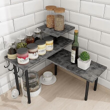 Étagère d'angle à 3 niveaux pour comptoir, gris rustique et noir