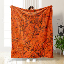 Couverture en flanelle pour Halloween – Motif chauve-souris et citrouille