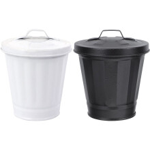 Poubelle en fer galvanisé noir avec couvercle (lot de 2)