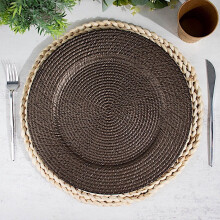 Assiettes de présentation en plastique marron style rotin, 33 cm (paquet de 6)