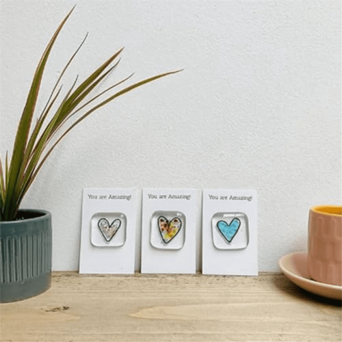 Fused Glass Heart Pocket Token - Silver, 4cm 1