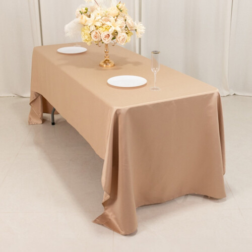 Toalha de mesa retangular em cetim nude Lamour, 152 x 320 cm (60 x 126 polegadas) 1