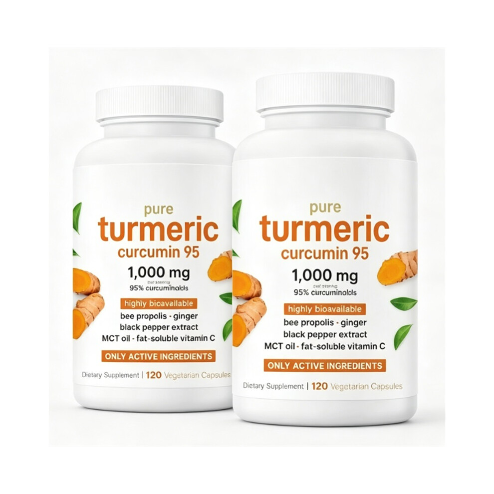 Black (2Pcs) Turmeric Curcumin Supplement 1000Mg 95% Curcuminoids Pepper/Mct/Bee Propï¼120 Capsules