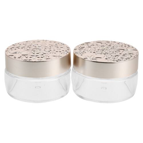 2Stk Silbrige Make-Up Pudercontainer Mit Schwämmchen Set