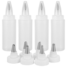4Pcs White PP Stainless Steel Piping Bottles Set for Cake Decorating