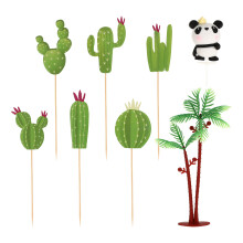 5Sets Vrolijke Panda En Cactus Cake Topper Voor Dessert Decor