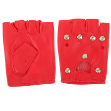 1Pair Durable PU Alloy Red Fingerless Gloves for Cycling Dance Cosplay