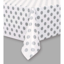Silver Polka Dots Plastic Party Table Cover (137x274 cm)