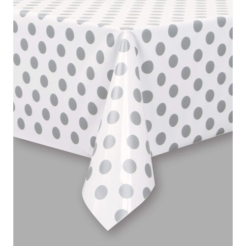 Silver Polka Dots Plastic Party Table Cover (137x274 cm)