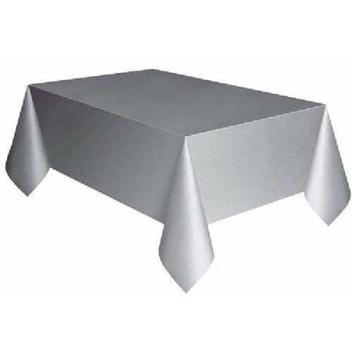 Silver Plastic Table Cover (137x274 cm)