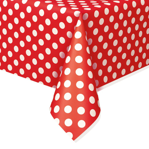 Ruby Red Polka Dot Plastic Party Table Cover (137x274 cm)