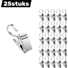 25 stycken - Krok - Kraftigt duschdraperiklämma - Gardinklämma - Krok - Rostfritt stål - Klämspänne - ...