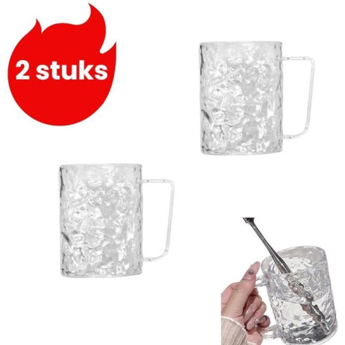 Glacier-patterned mouthwash cup (2 pieces) - Clear toothbrush cup - Wave-effect cup - Cup for