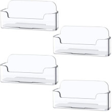 Set mit 4 transparenten Visitenkartenhaltern aus Kunststoff oder Acryl, geeignet fürs Büro.