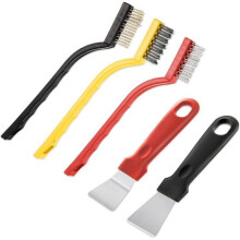 Set mit 5 Kochfeldreinigungsbürsten + Schaber – Bürstenköpfe aus Edelstahl und Nylon – robuster Schaber