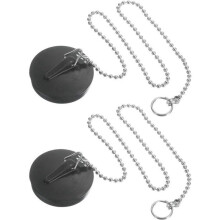 Wastafelstop - Badstop - met ketting (chroom) 40 cm - 2 stuks - universeel - rubber - Afvoerstop -