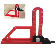 Calibru de adâncime pentru ferăstrău 0–60 mm – Scală dublă, înclinare la 45, etichetă roșie DIY