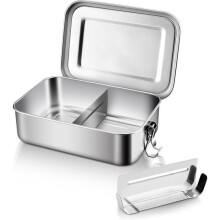 x 850 ml roestvrijstalen lunchbox - Metalen bentobox - Lekvrije lunchbox - Met 1 uitneembaar tussenschot -