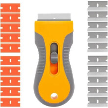 Ceramic hob scraper with 10 plastic scrapers and 10 metal blades.