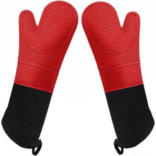 Professional silicone kitchen gloves, 1 pair, extra long, heat resistant, with cotton lining.