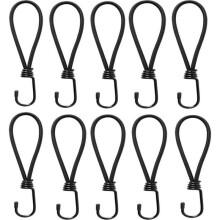 Balení 10 ks elastických bungee šňůr s háčky o délce 15 cm - Černé elastické bungee šňůry - Odolné elastické bungee šňůry pro