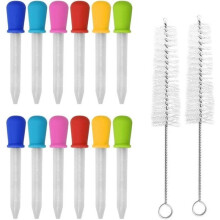 Druppelflesje van 5 ml - Verpakking met 12 druppelaars en 2 borsteltjes - Pipetten van siliconen en plastic met bolvormige uiteinden