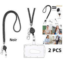 Șnur - Nespecificat - Retractabil - Transparent - Suport pentru card de identitate - Suport pentru insignă cu stras negru