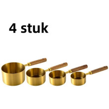 Set van 4 maatlepels - theelepel met handvat van acaciahout, roestvrijstalen theelepel, gebakslepel, ...