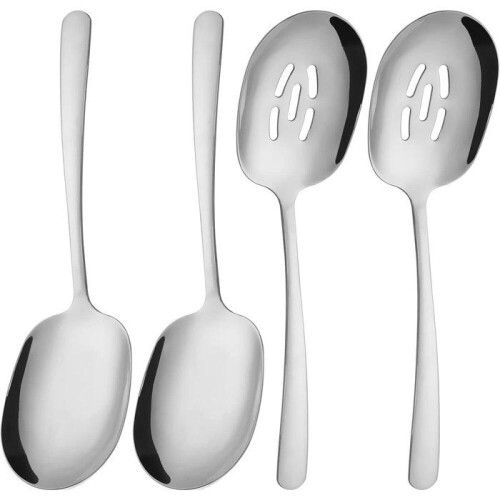 4-piece set - 2 serving spoons and 2 openwork serving spoons - large serving spoon set - silver