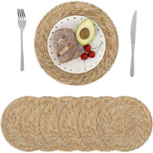 Sæt med 6 runde vævede dækkeservietter, naturlige rotting dækkeservietter, 30 cm - Bordskånere - Holdbare