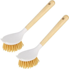 Set de 2 perii de vase din lemn cu mânere din bambus - Perie de frecat pentru oale, chiuvete și curățenie